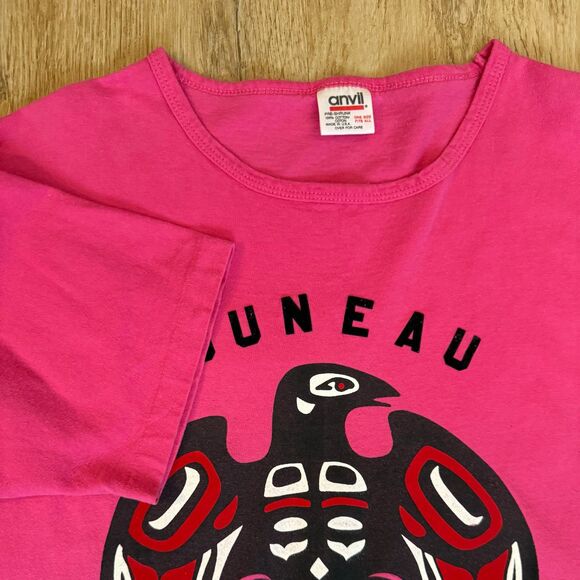 Anvil Graphic T-Shirt Juneau Alaska 1991 Thunderbird Pink One Size Single Stitch - Picture 2 of 7